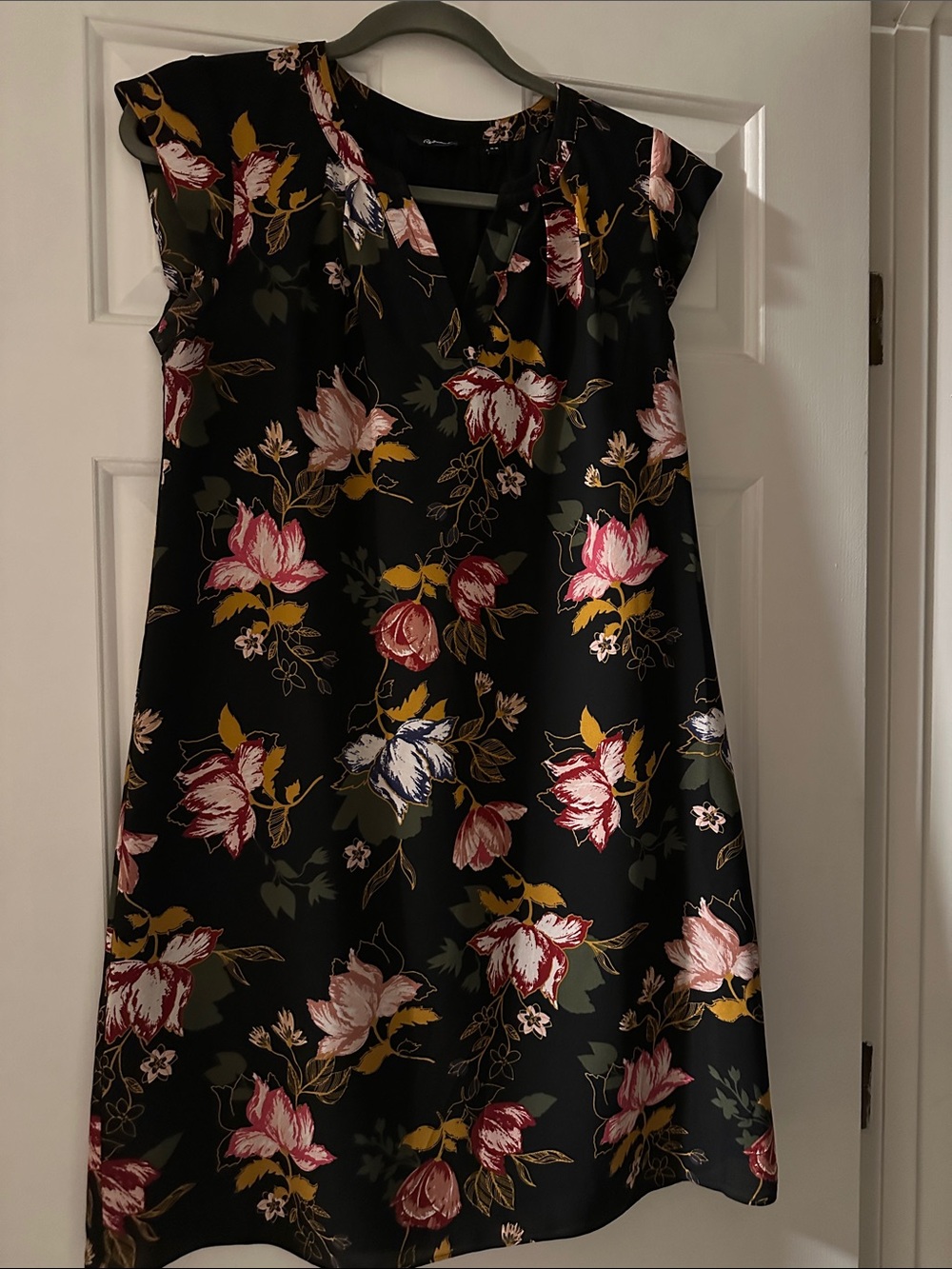 Reitmans Black Midi Dress with Pink and Mustard Floral Print